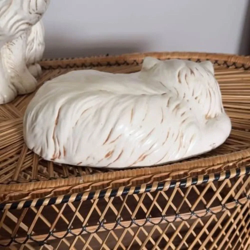 Vintage Persian Kitten Sculpture Life-Size Ceramic Cat Statue from 1975
